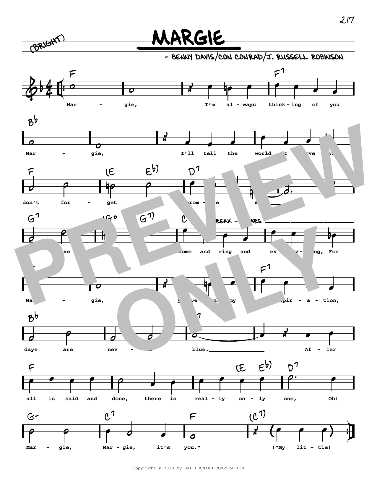 Benny Davis Margie (arr. Robert Rawlins) Sheet Music