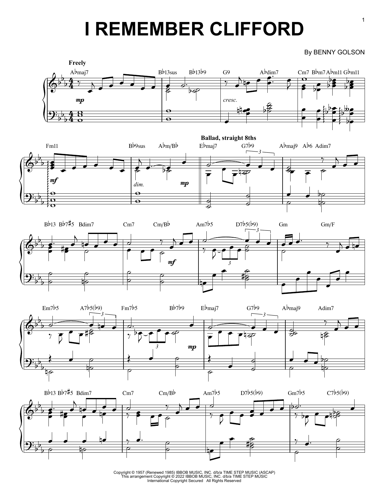 Benny Golson I Remember Clifford [Jazz version] (arr. Brent Edstrom) Sheet Music