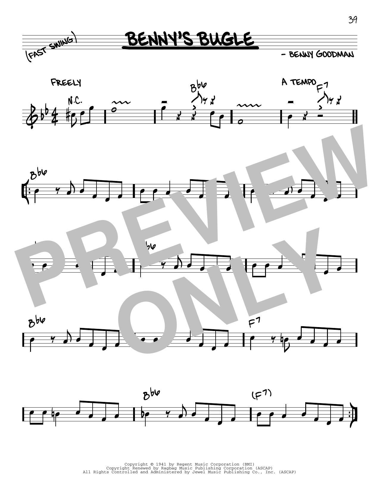Benny Goodman Benny's Bugle Sheet Music