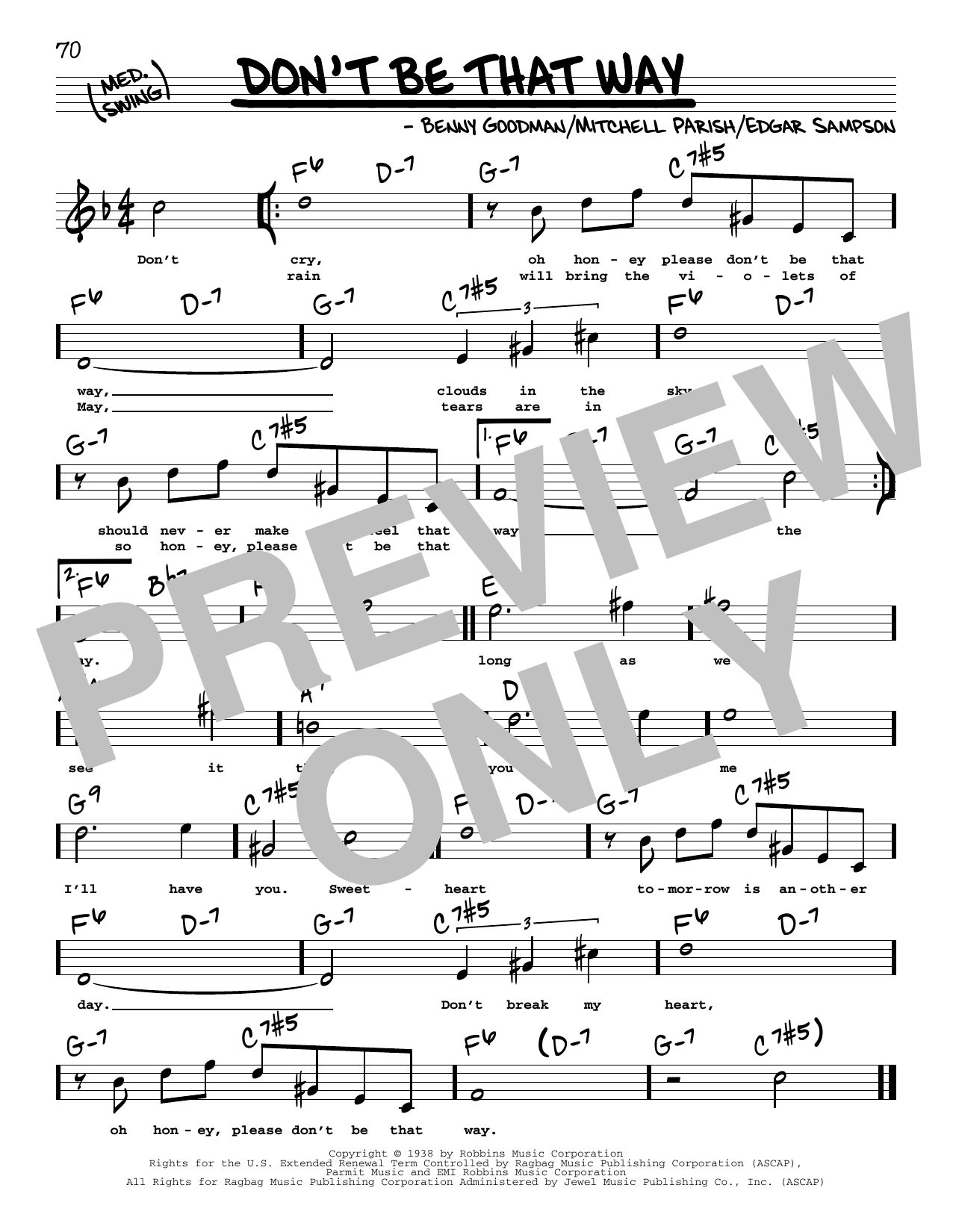 Benny Goodman Don't Be That Way (High Voice) Sheet Music