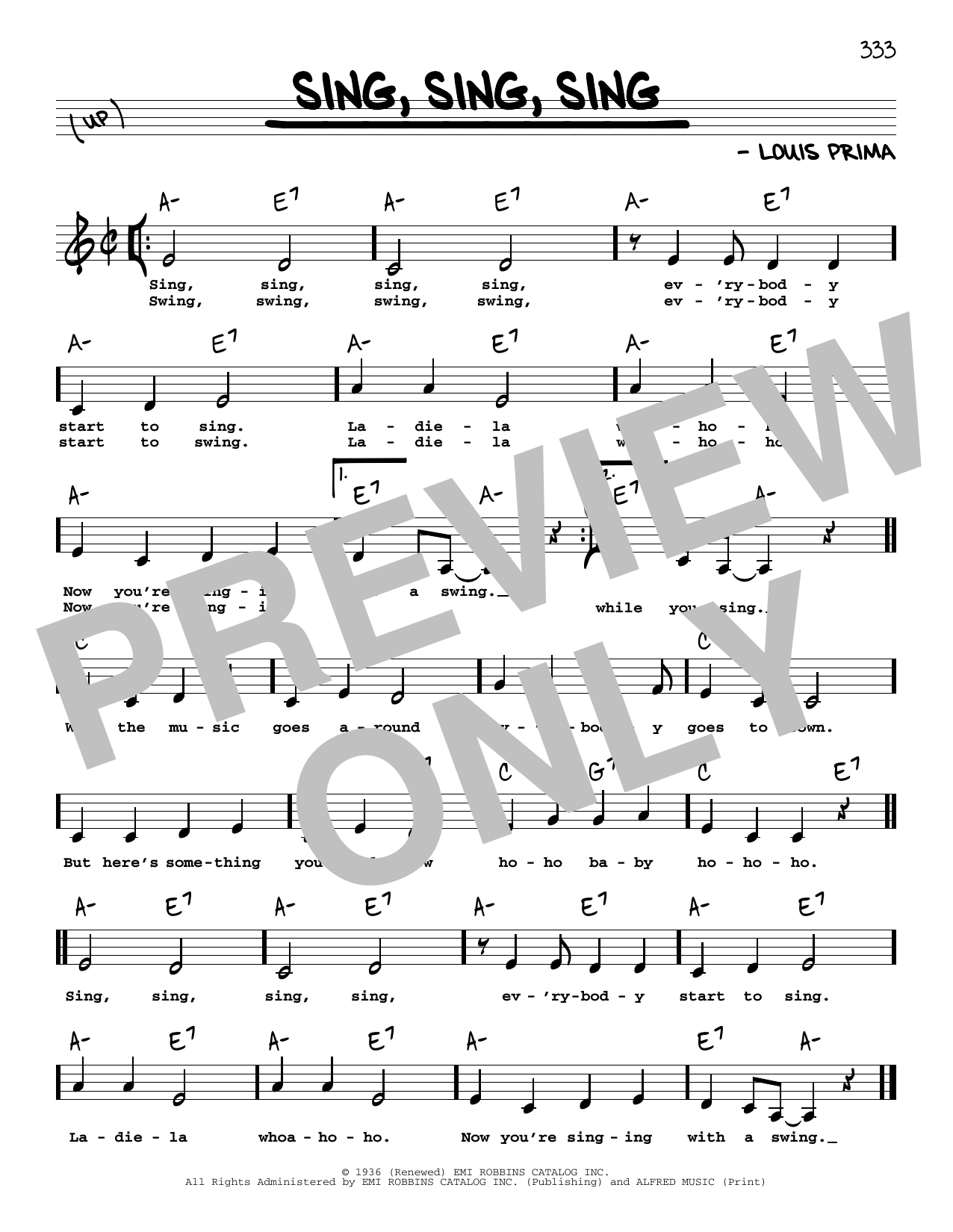 Benny Goodman Sing, Sing, Sing (Low Voice) Sheet Music