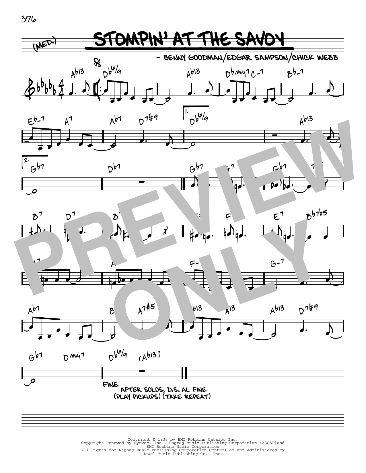 Benny Goodman Stompin' At The Savoy [Reharmonized version] (arr. Jack Grassel) Sheet Music