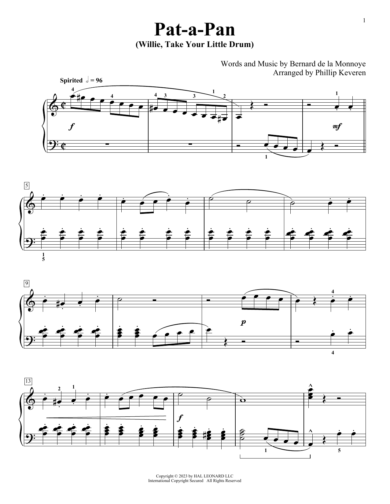 Bernard de la Monnoye Pat-A-Pan (Willie, Take Your Little Drum) (arr. Phillip Keveren) Sheet Music
