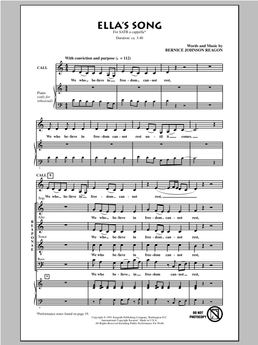 Bernice Johnson Reagon Ella's Song Sheet Music
