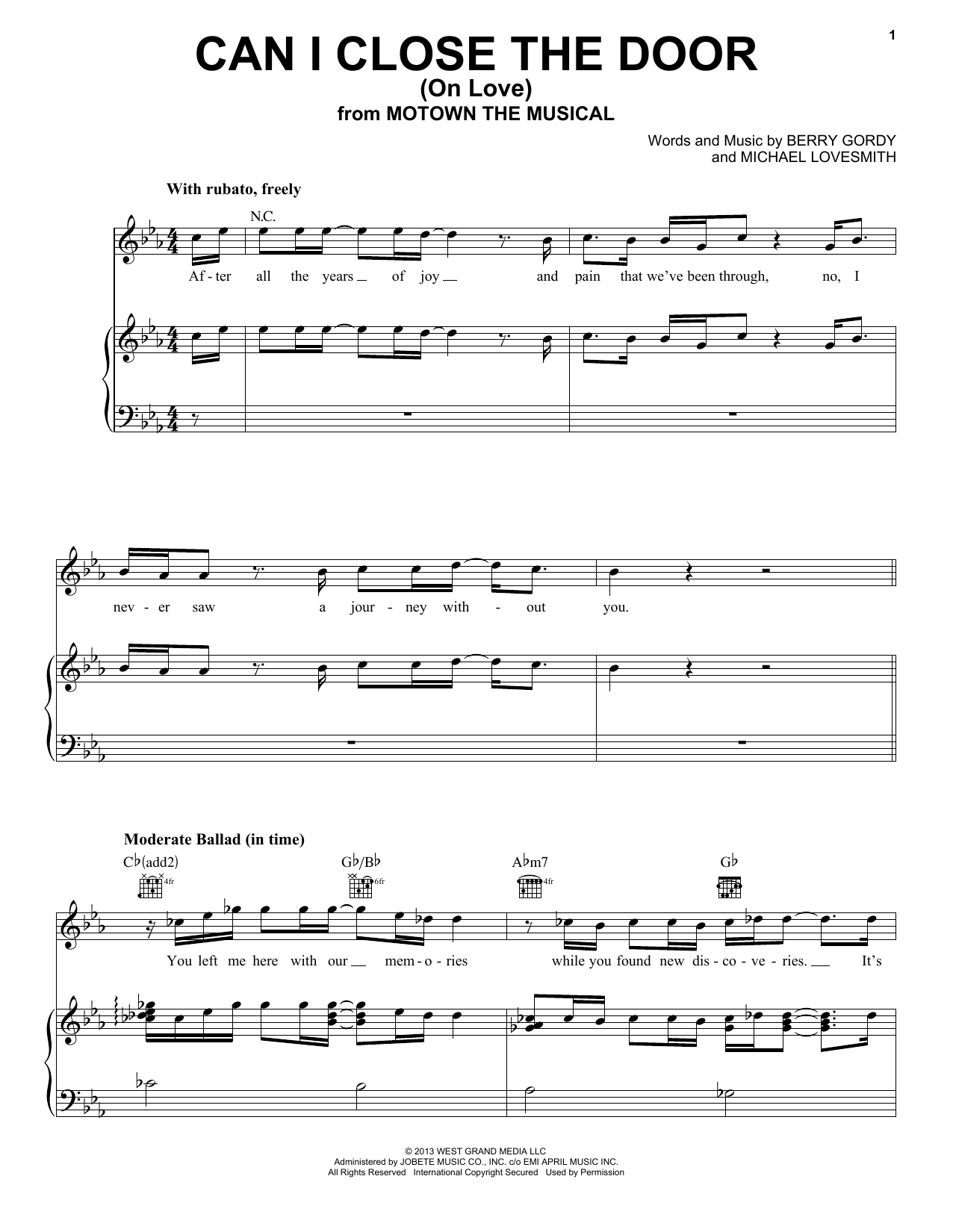 Berry Gordy Can I Close The Door (On Love) Sheet Music