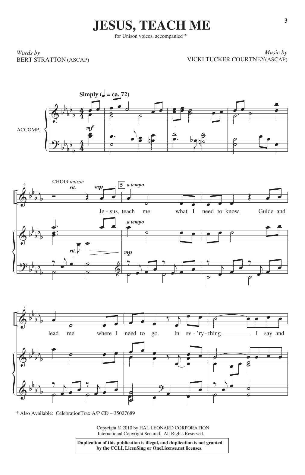 Bert Stratton and Vicki Tucker Courtney Jesus, Teach Me Sheet Music