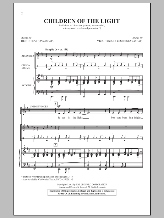 Bert Stratton Children Of The Light Sheet Music