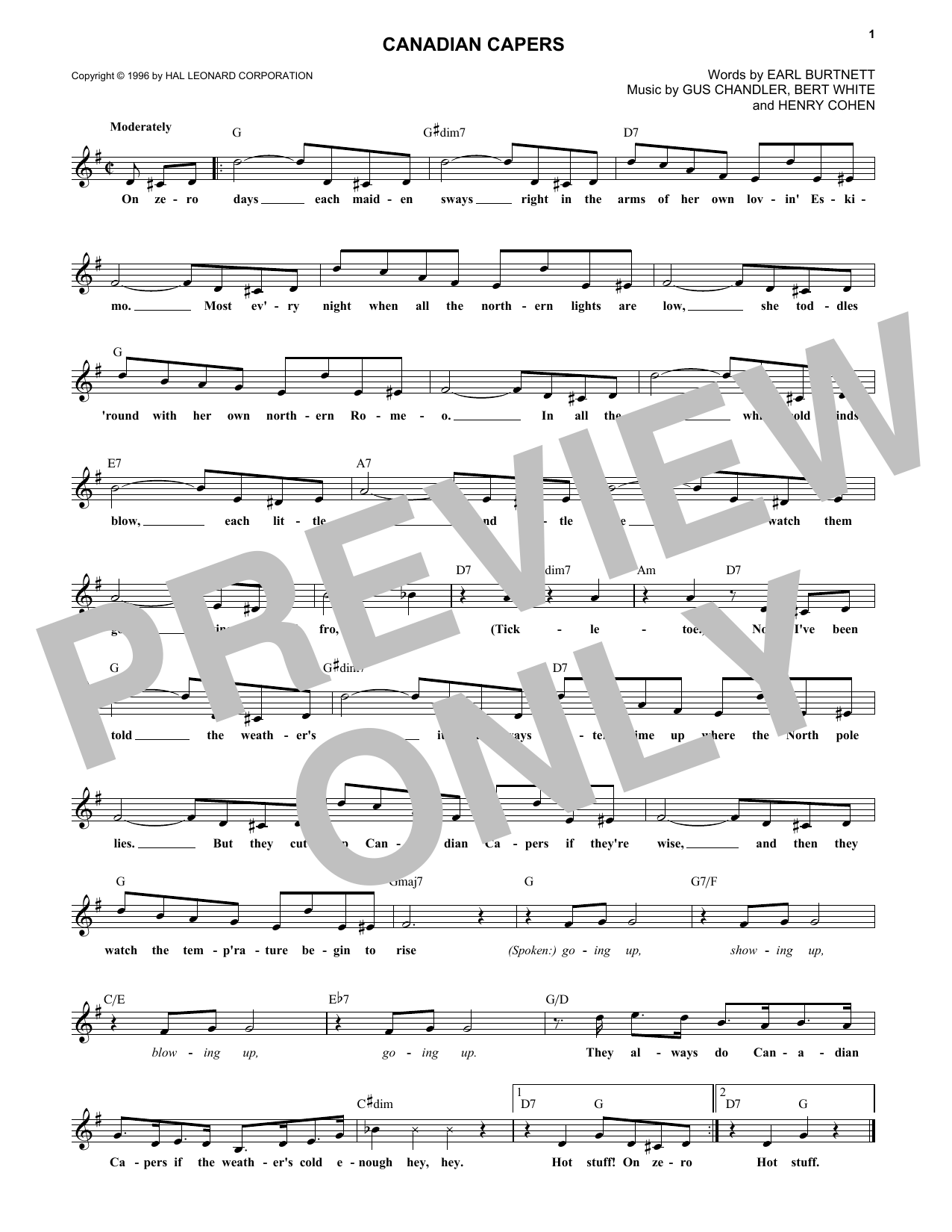 Bert White Canadian Capers Sheet Music