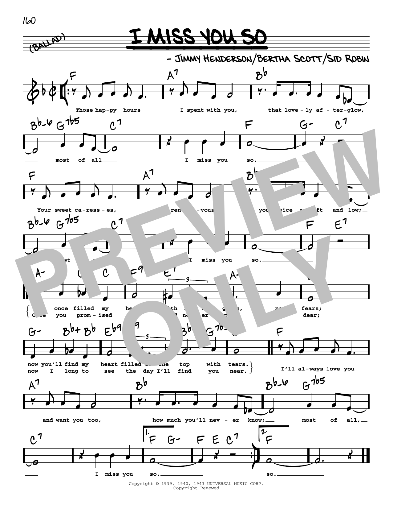 Bertha Scott I Miss You So (Low Voice) Sheet Music