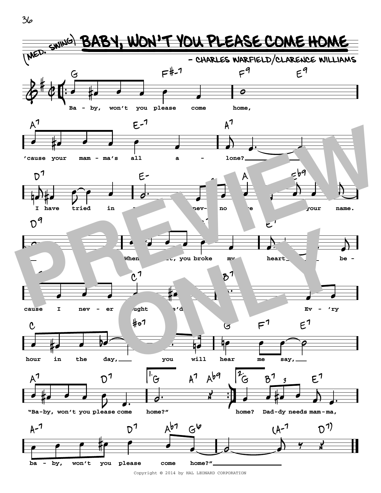Bessie Smith Baby, Won't You Please Come Home (High Voice) Sheet Music