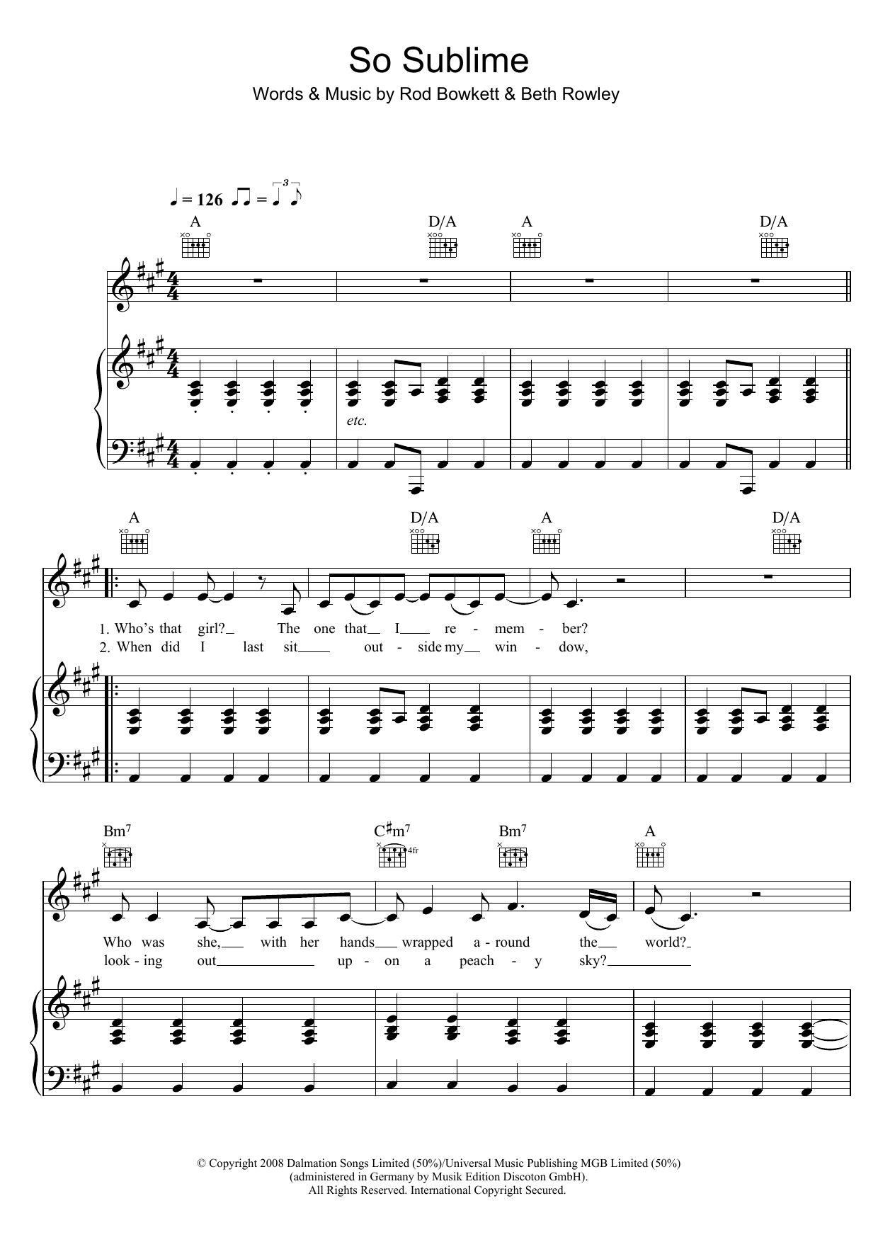 Beth Rowley So Sublime Sheet Music