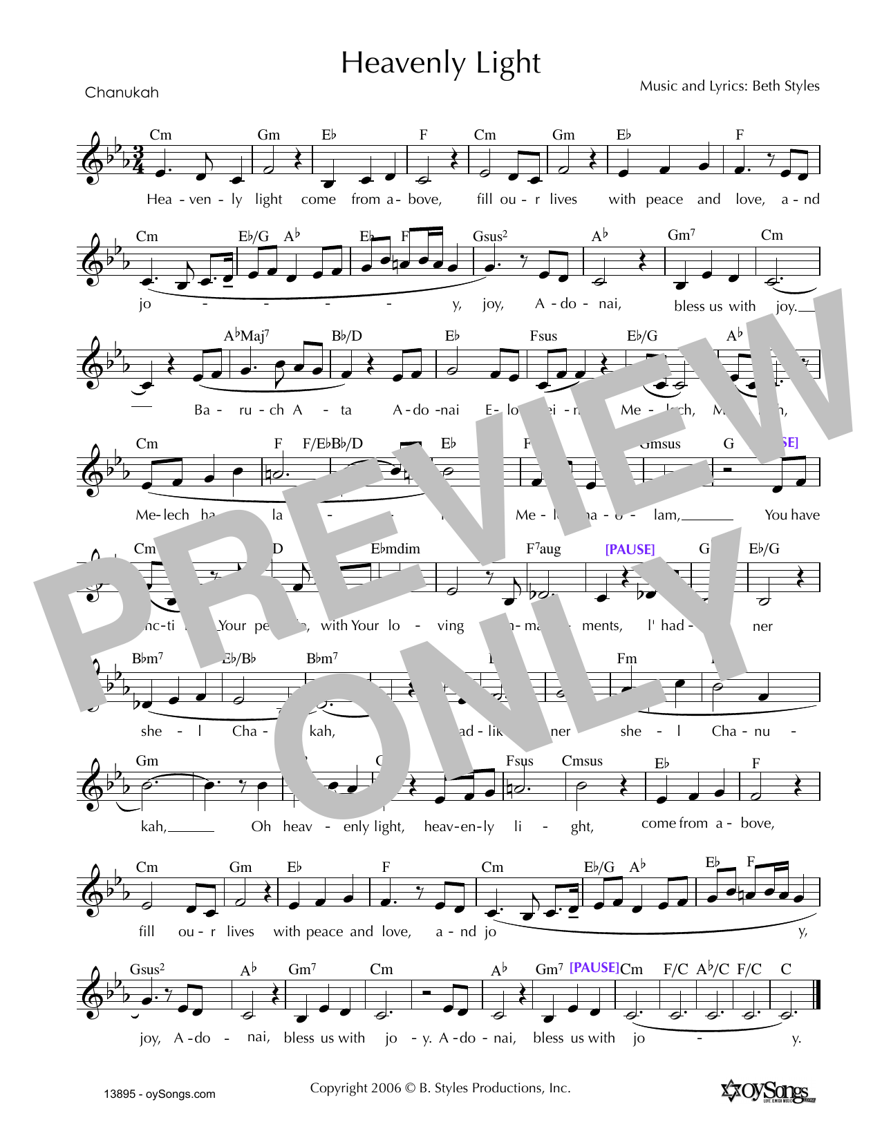 Beth Styles Heavenly Light (Chanukah) Sheet Music