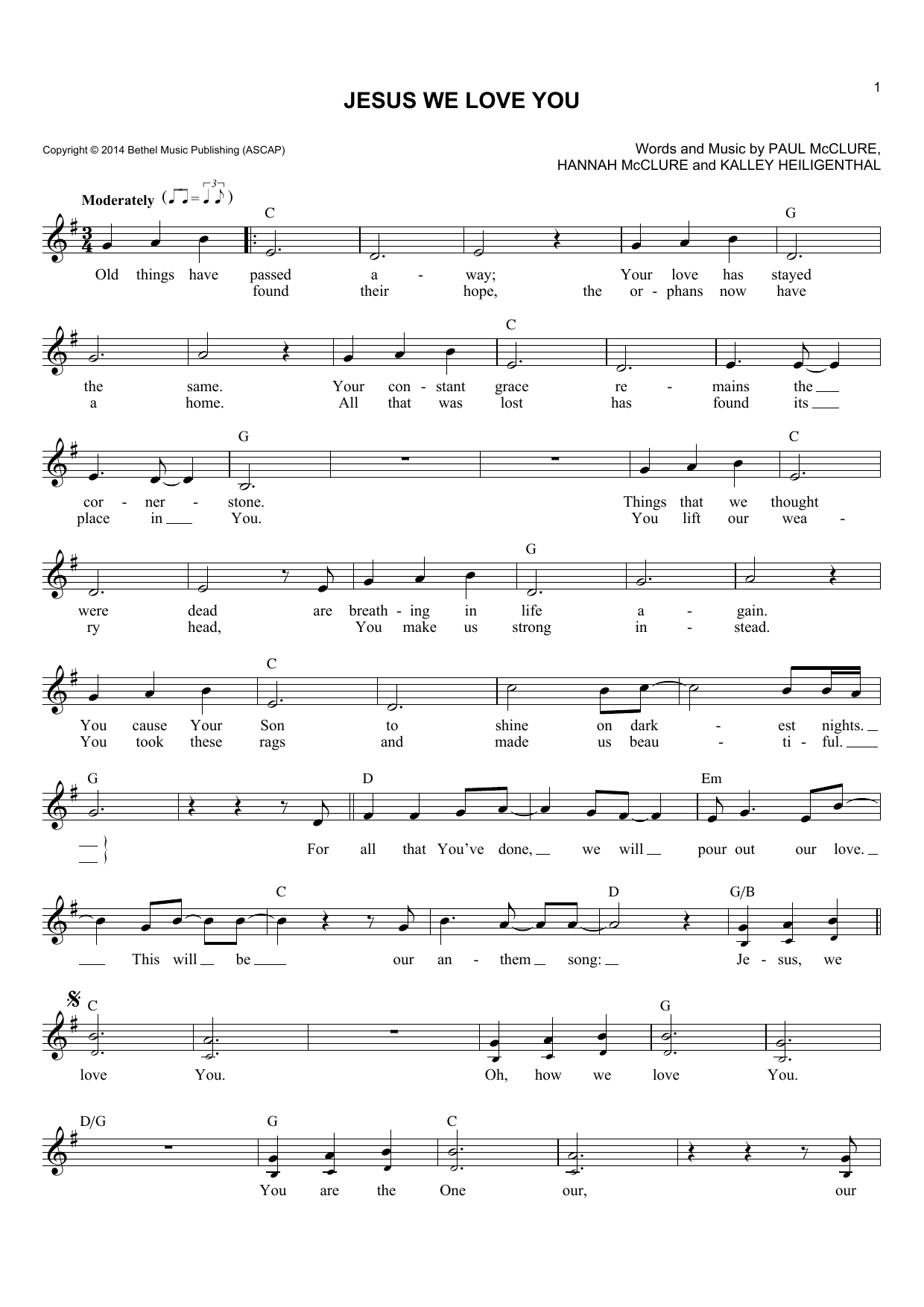 Bethel Music Jesus We Love You Sheet Music