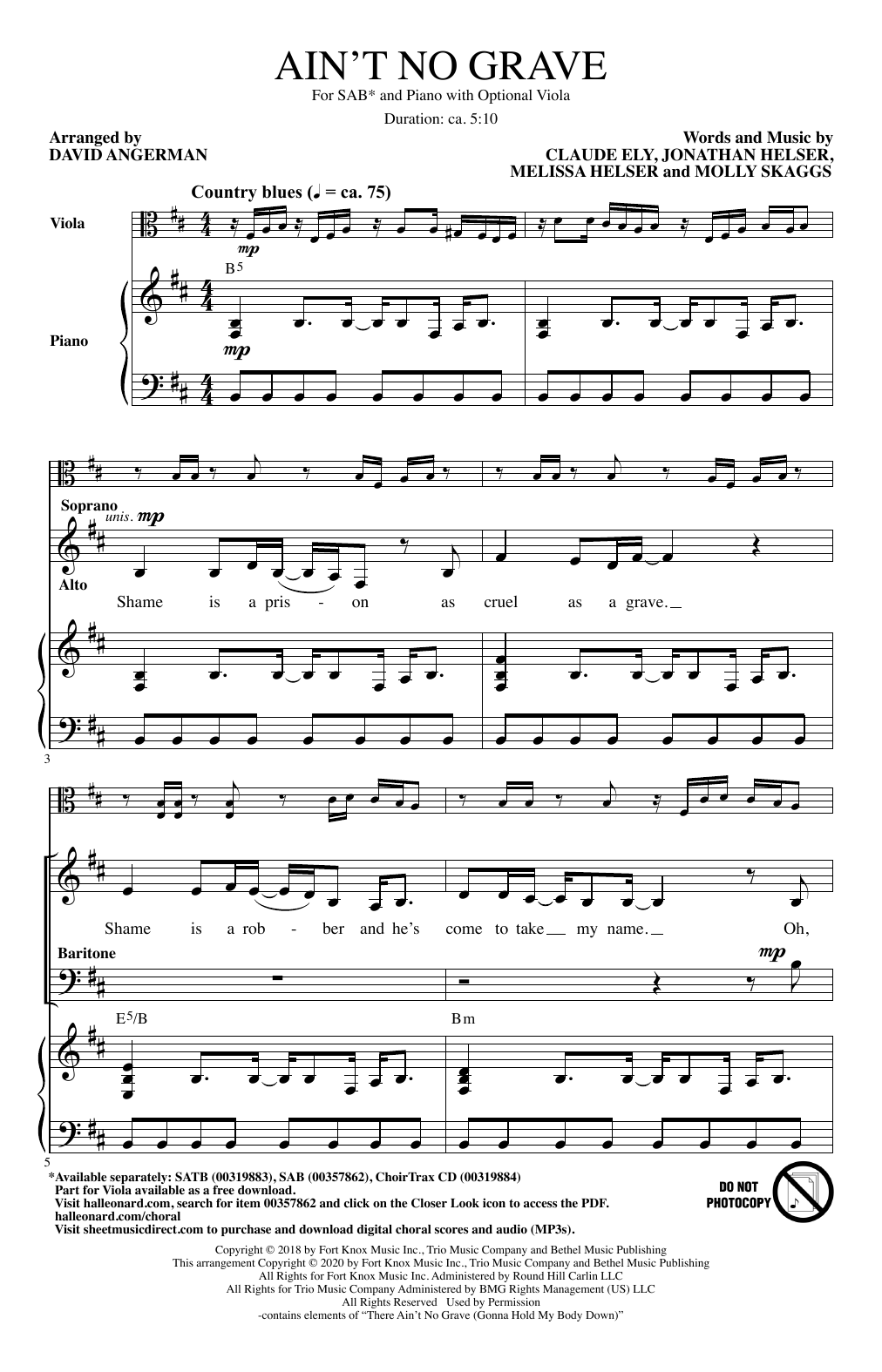 Bethel Worship Ain't No Grave (arr. David Angerman) Sheet Music