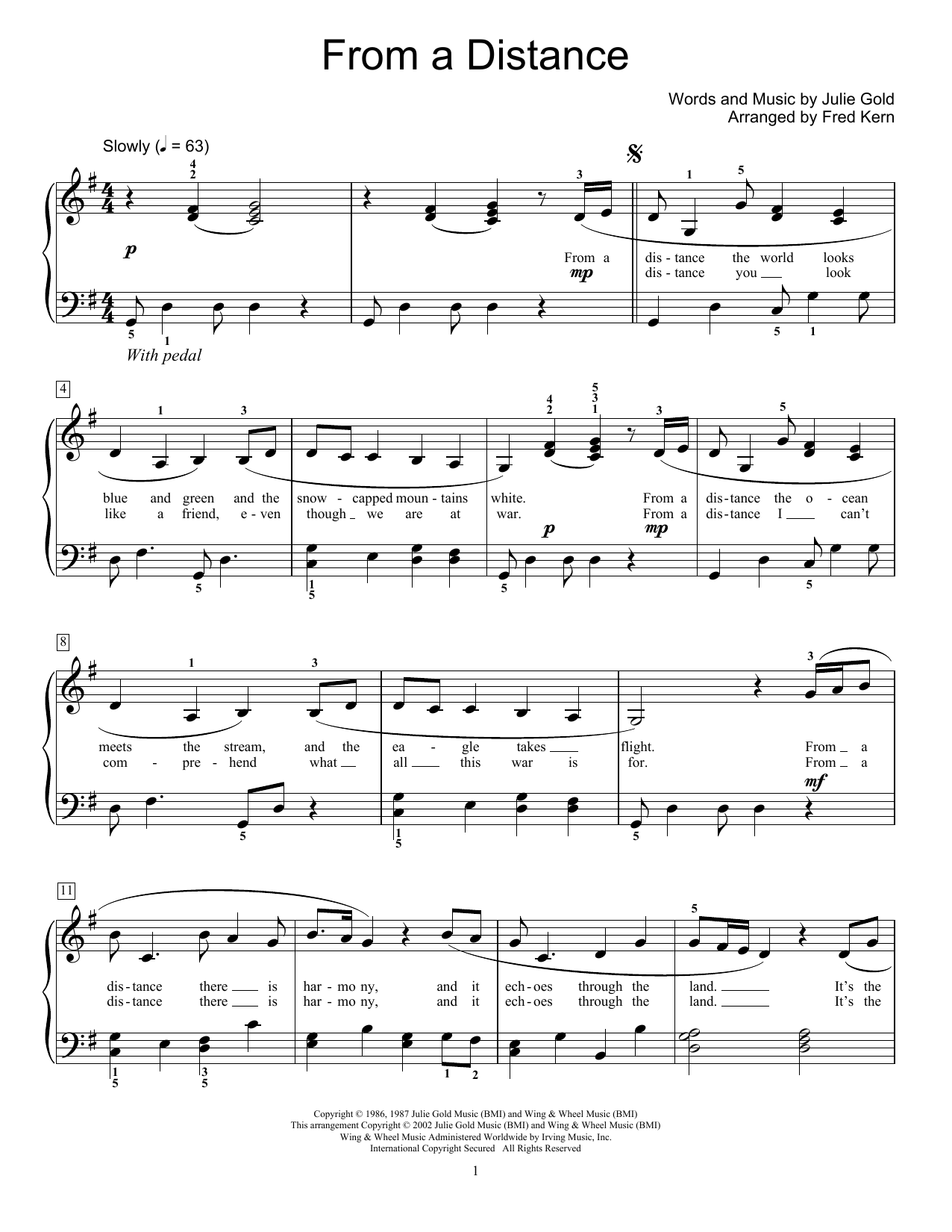 Bette Midler From A Distance (arr. Fred Kern) Sheet Music