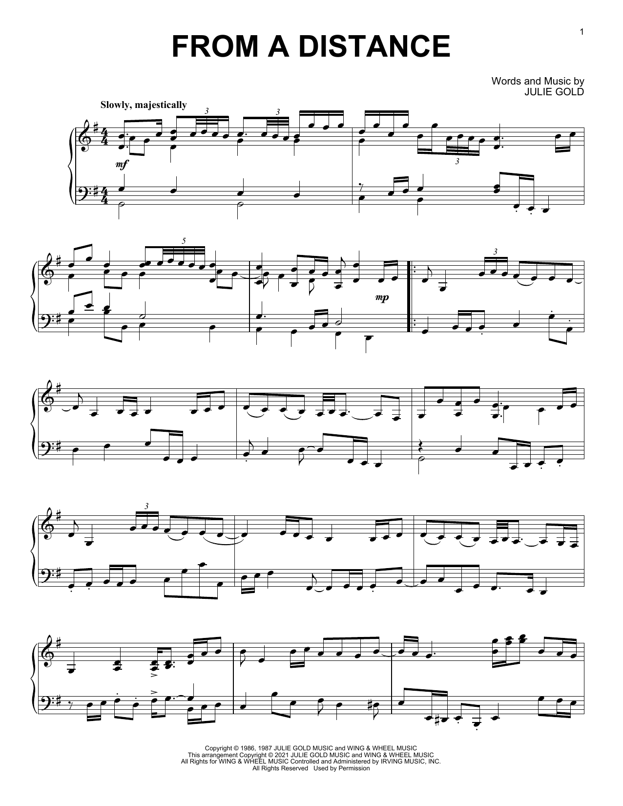 Bette Midler From A Distance [Classical version] Sheet Music