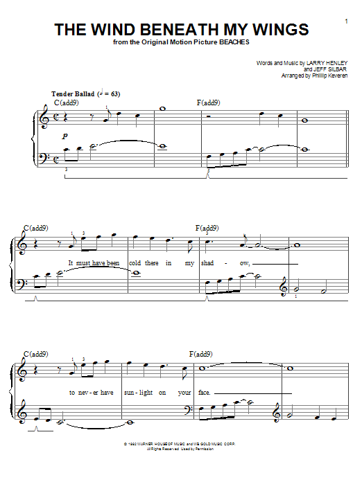 Bette Midler The Wind Beneath My Wings (arr. Phillip Keveren) Sheet Music