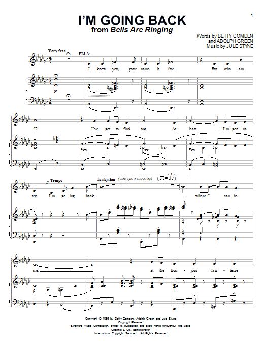 Betty Comden I'm Going Back Sheet Music