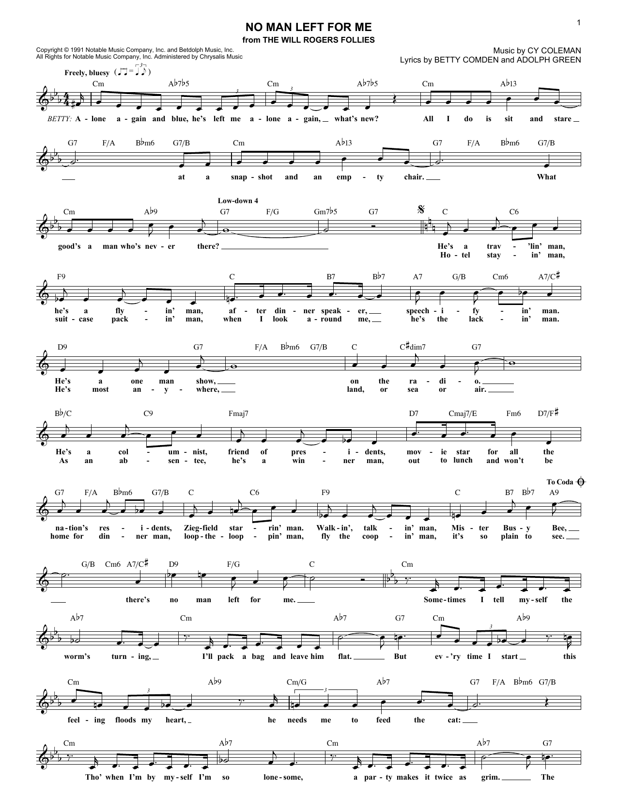 Betty Comden No Man Left For Me Sheet Music