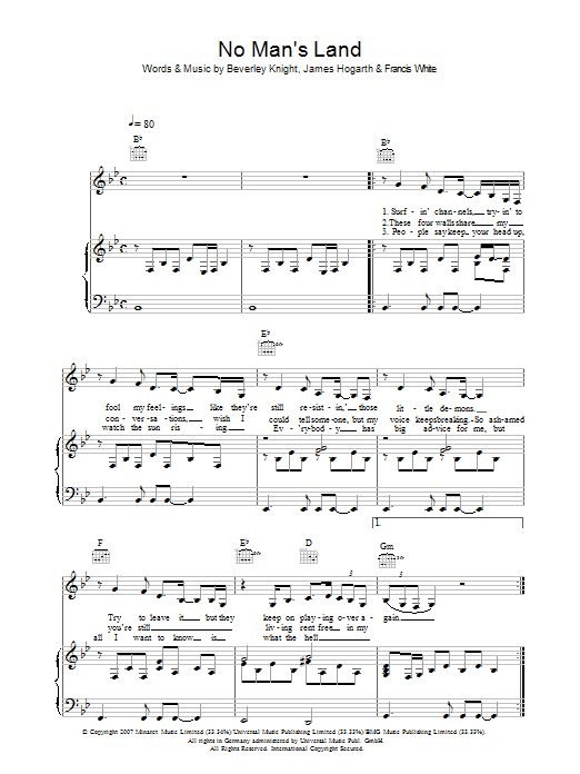 Beverley Knight No Man's Land Sheet Music