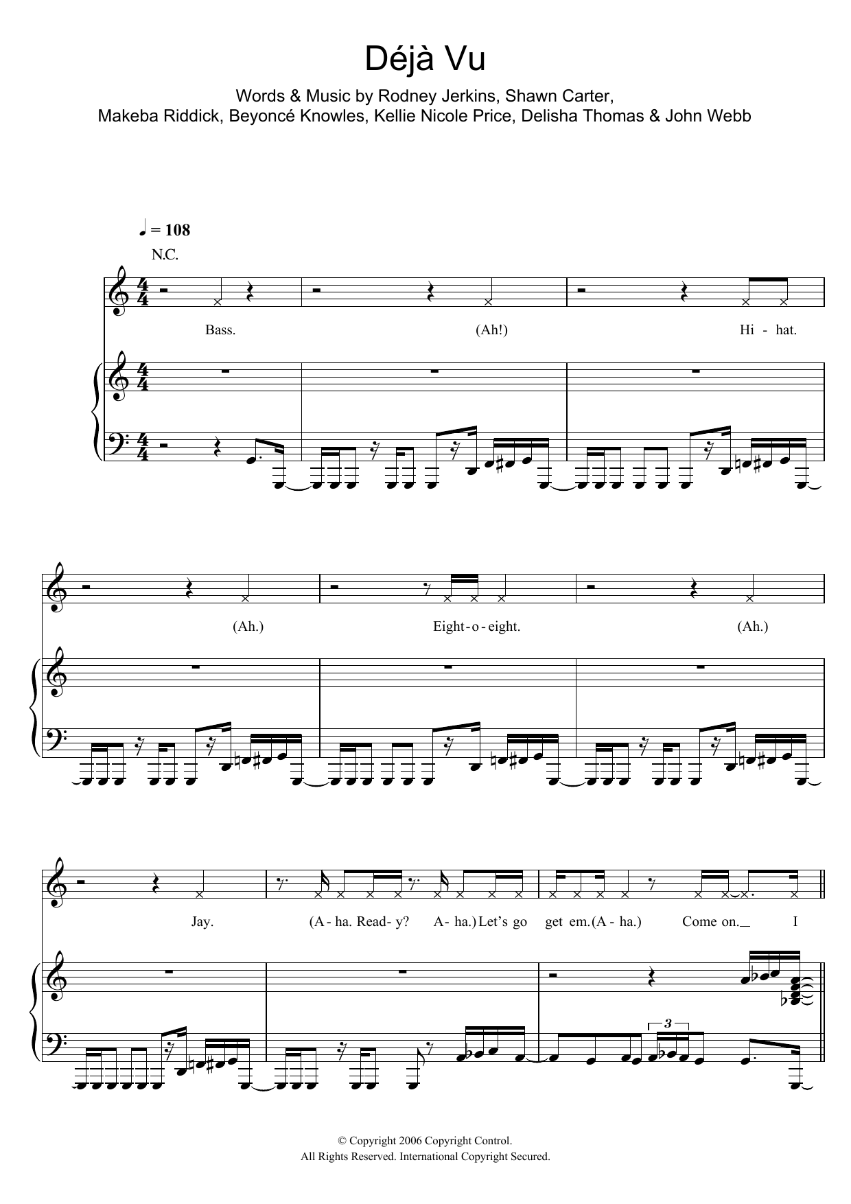 Beyoncé Deja Vu Sheet Music