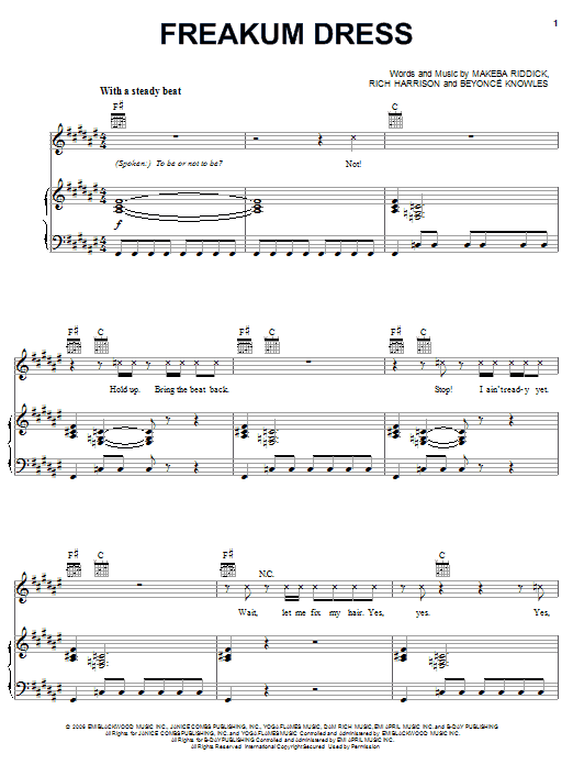 Beyonce Freakum Dress Sheet Music