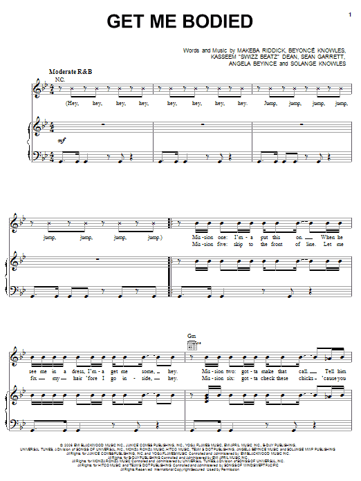 Beyonce Get Me Bodied Sheet Music