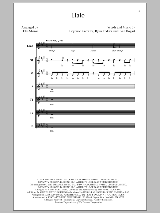 Beyonce Halo (arr. Deke Sharon) Sheet Music