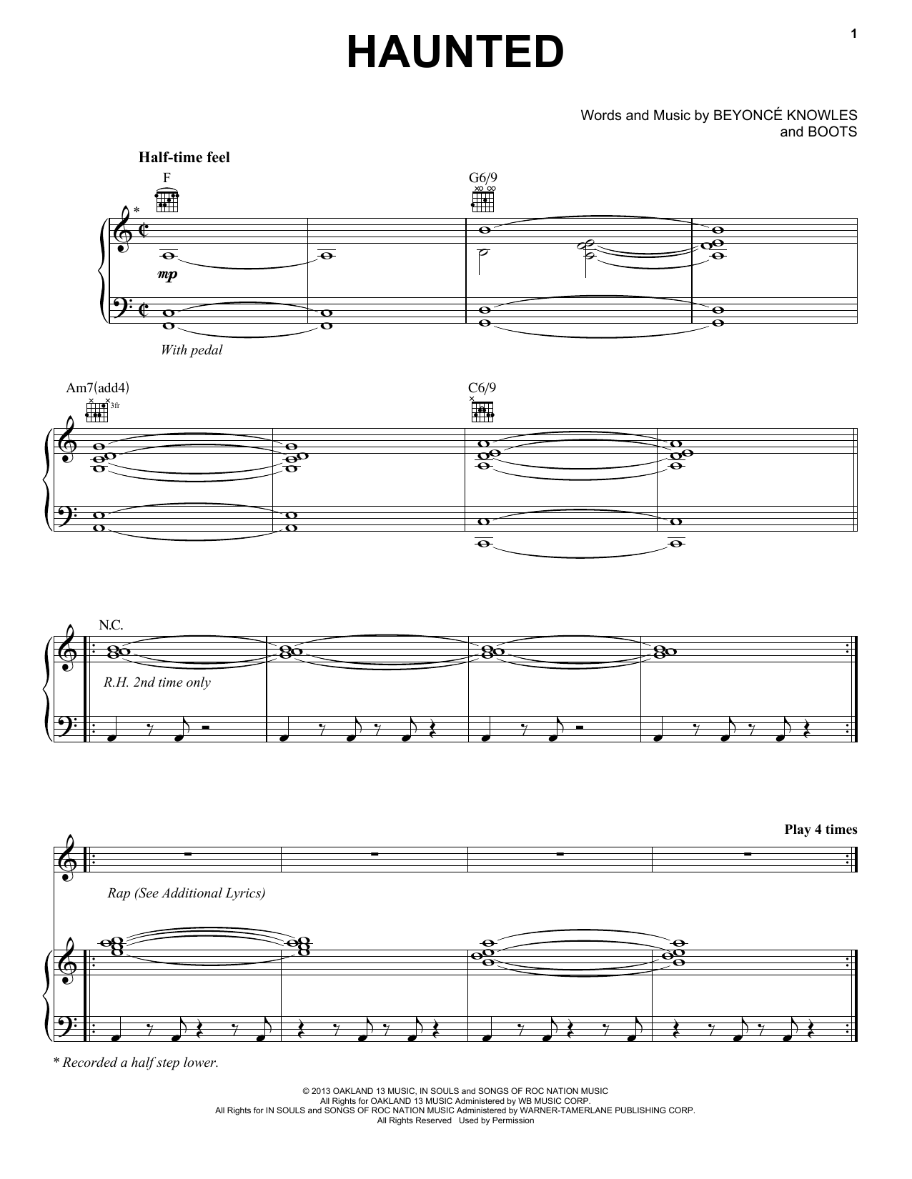 Beyoncé Haunted Sheet Music