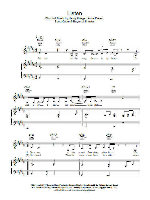Beyonce Listen (from Dreamgirls) Sheet Music