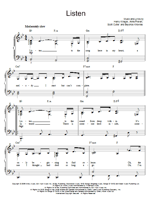 Beyoncé Listen Sheet Music