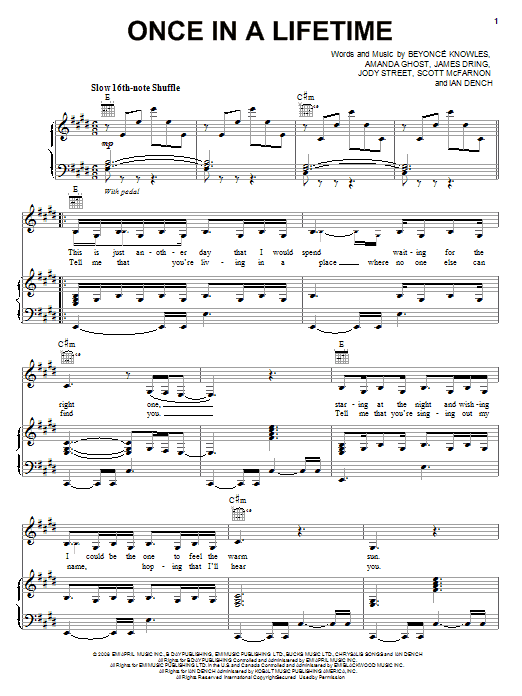 Beyonce Once In A Lifetime Sheet Music