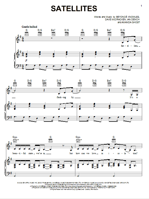Beyonce Satellites Sheet Music