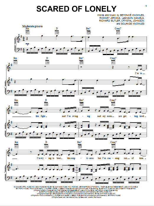 Beyonce Scared Of Lonely Sheet Music