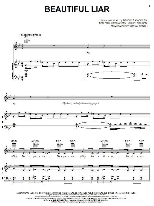 Beyonce & Shakira Beautiful Liar Sheet Music
