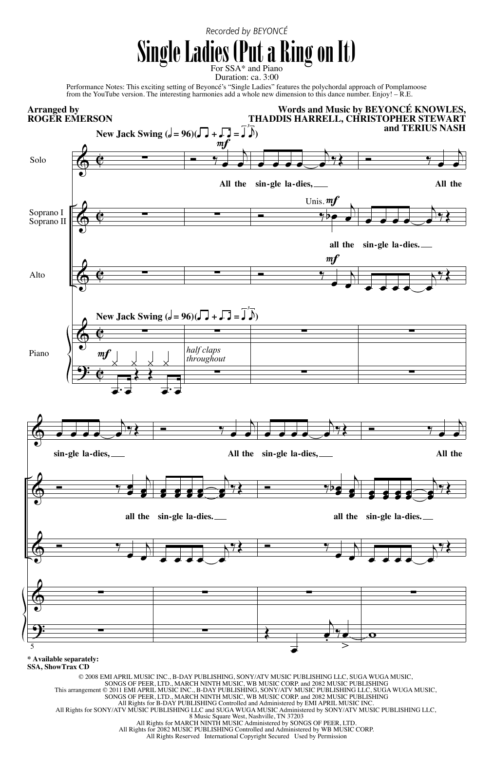 Beyoncé Single Ladies (Put A Ring On It) (arr. Roger Emerson) Sheet Music