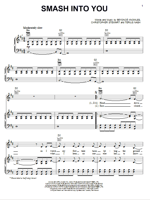 Beyonce Smash Into You Sheet Music