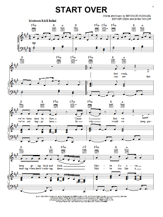 Beyoncé Start Over Sheet Music