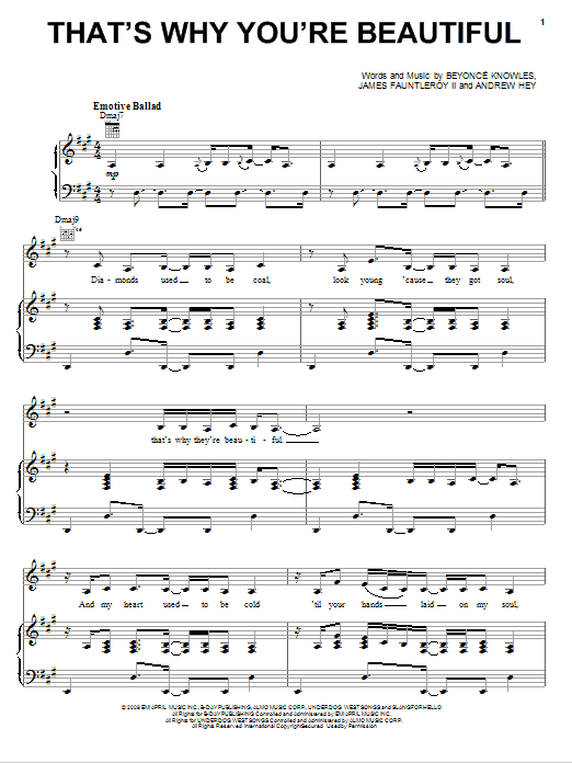 Beyonce That's Why You're Beautiful Sheet Music