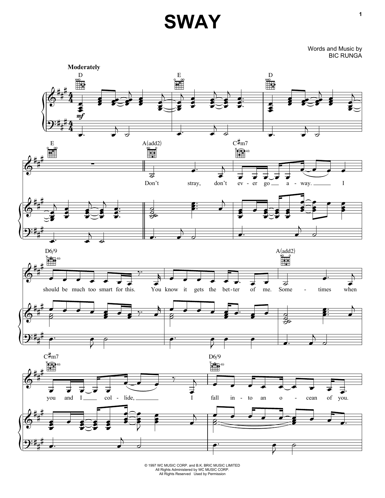 Bic Runga Sway Sheet Music