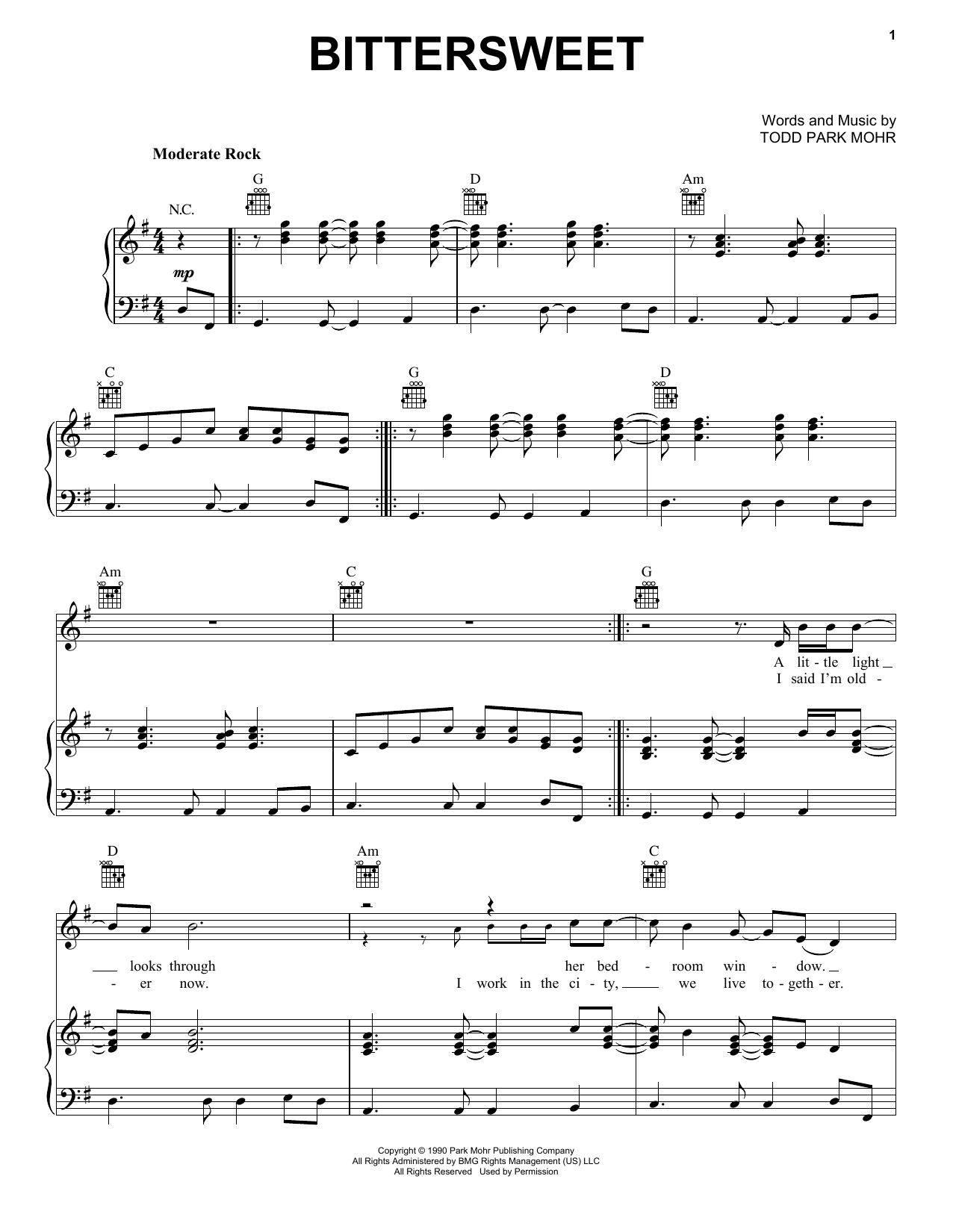 Big Head Todd & The Monsters Bittersweet Sheet Music