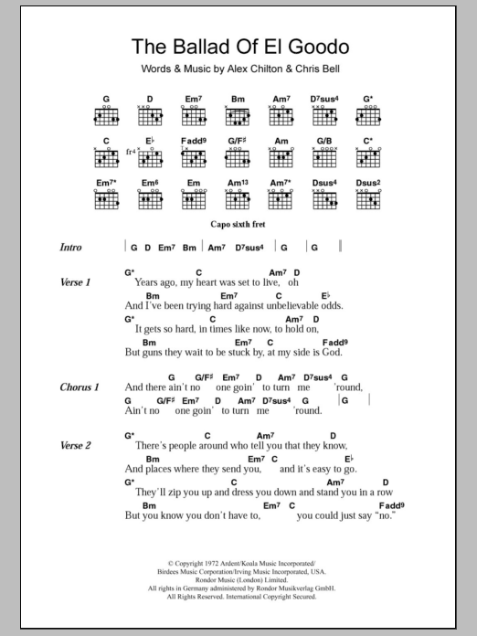 Big Star The Ballad Of El Goodo Sheet Music