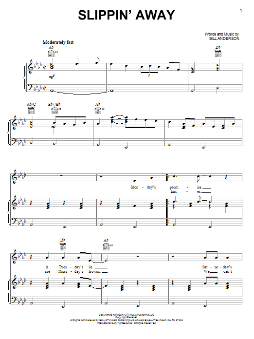 Bill Anderson Slippin' Away Sheet Music
