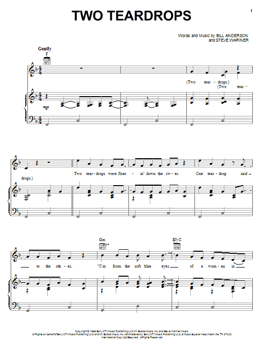 Bill Anderson Two Teardrops Sheet Music