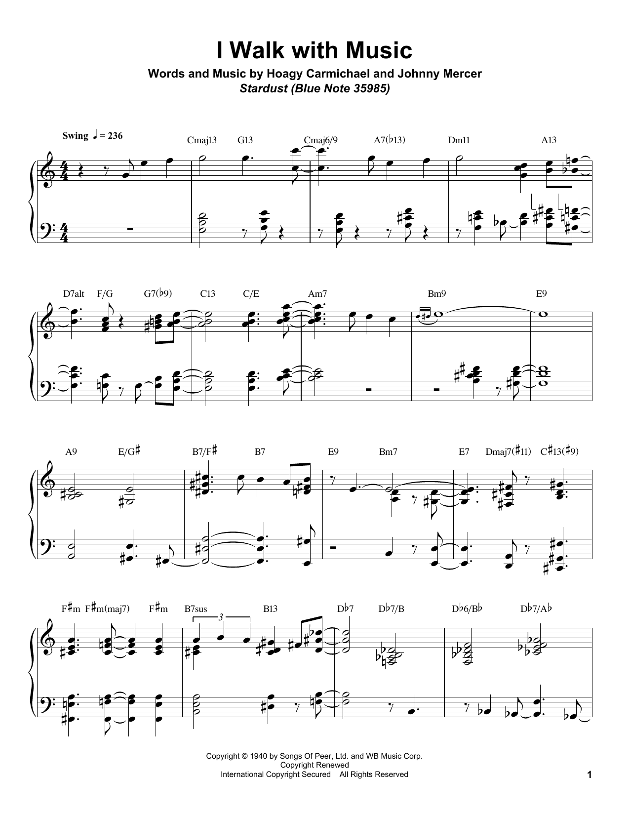Bill Charlap I Walk With Music Sheet Music