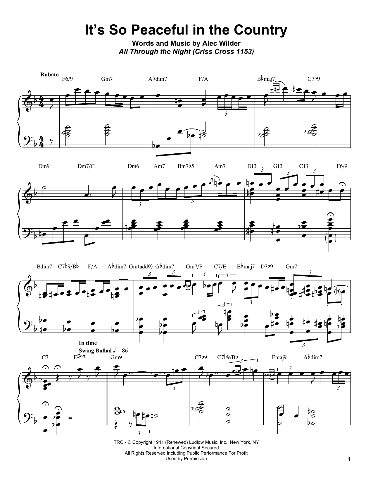 Bill Charlap It's So Peaceful In The Country Sheet Music