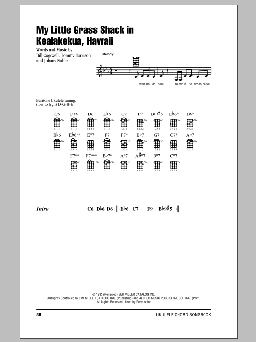 Bill Cogswell My Little Grass Shack In Kealakekua, Hawaii Sheet Music