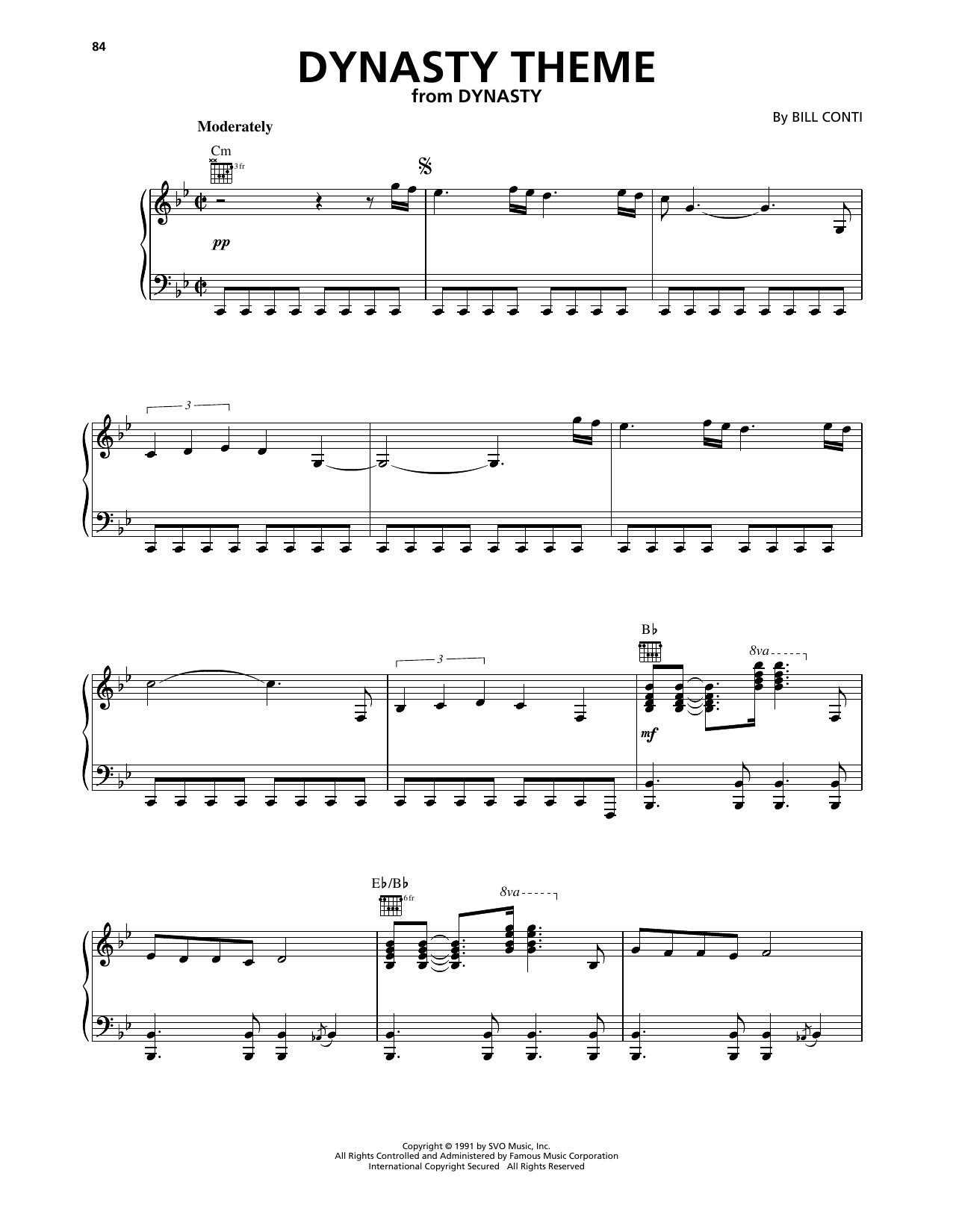 Bill Conti Dynasty Theme Sheet Music