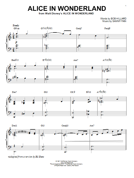 Bill Evans Alice In Wonderland [Jazz version] (arr. Brent Edstrom) Sheet Music