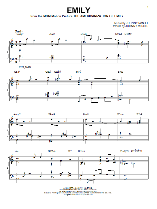 Bill Evans Emily [Jazz version] (arr. Brent Edstrom) Sheet Music